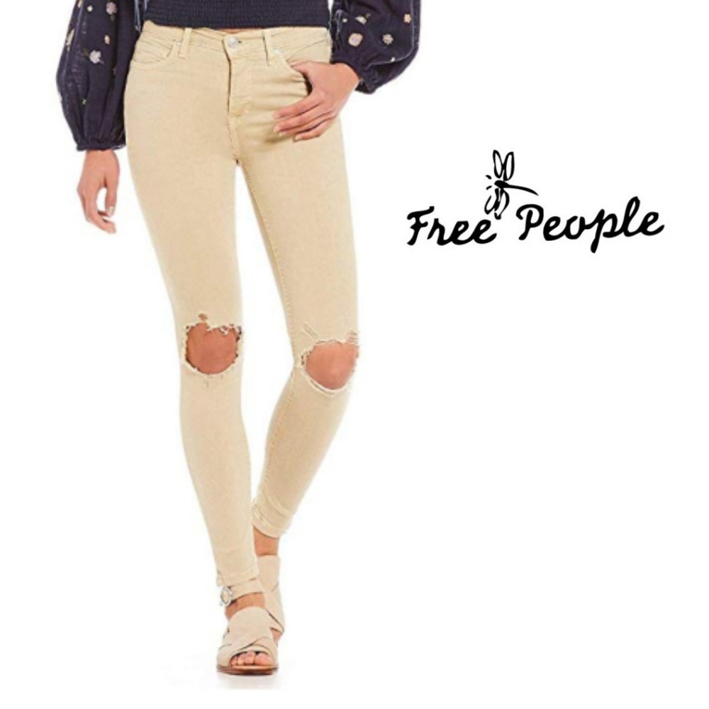Free People High Waisted Busted Knee Skinny Jean